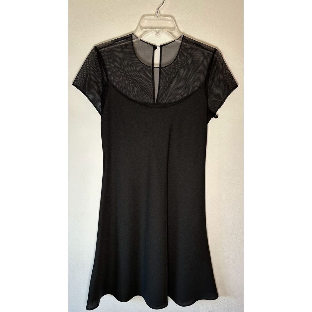 Hampton Niles black short sleeve dress sheer neckline size 10 #43-1334